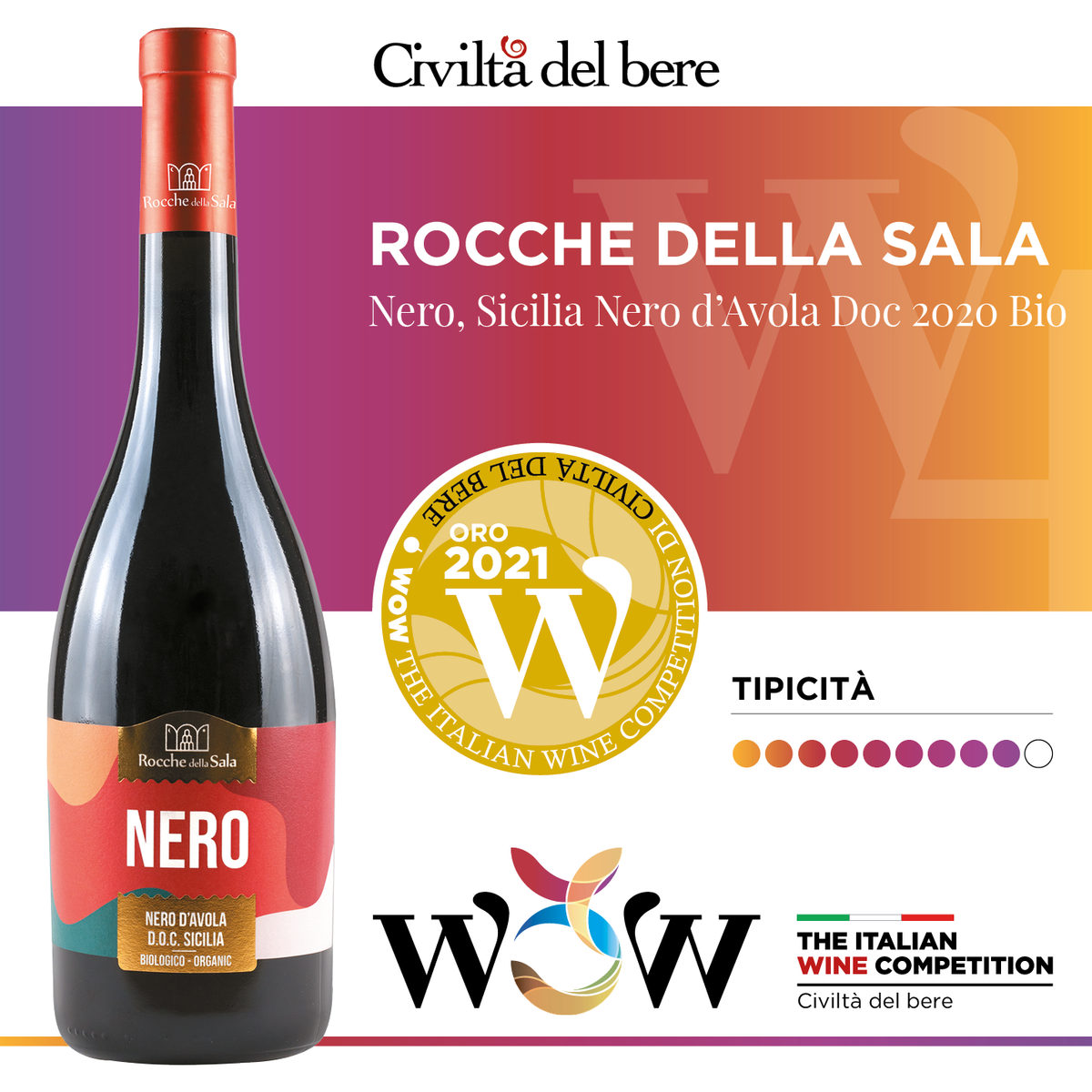 Medaglia Oro WOW Civiltà del Bere NERO 2020 DOC Sicilia BIO